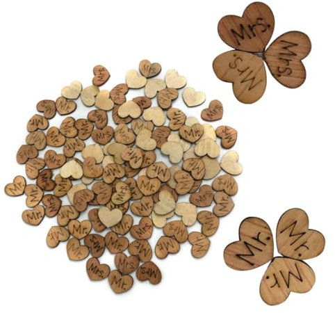 SHINEOFI 100 Stück Holzherzknöpfe 15mm Mr Mrs für Nähen und Scrapbooking Dekorativ und Praktisch