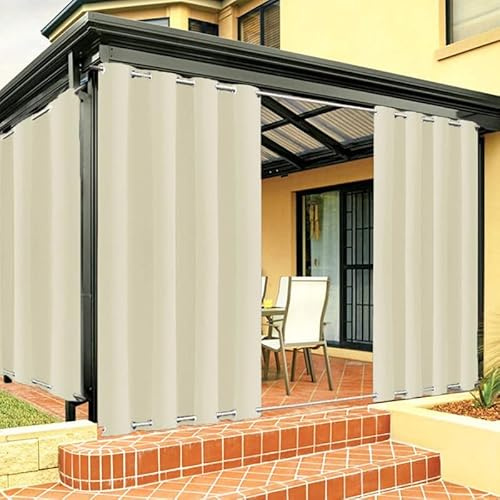 FicaRico Cortina de exterior resistente a la intemperie con ojales superior e inferior, cortinas para exteriores, protección solar, impermeables, opacas, para cenador, tamaño personalizado, 1 pieza