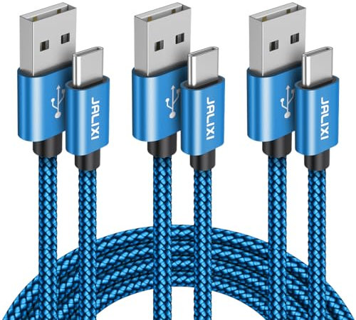 JALIXI Cavo USB Type-C [ 0,3+1+3 Metri ] Ricarica Rapida, Cavo Caricatore USB A USB C Nylon per iPhone 15 Pro Max, Samsung Galaxy S24 S23 S22 Fe, A55 A54 A35 A34 A25 A23 A15 A14, Blu