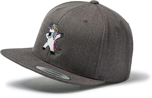 Einhorn Cap Flexfit Snapback : Dabbing Einhorn - Kappi mit lustigem Unicorn Einhorn Damen Baseball Cap Kappe Mütze Outdoor Männer Schwarz (Darkgrey/Darkgrey)
