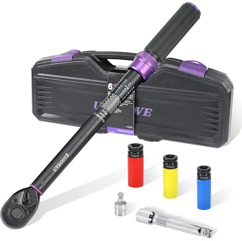 UYECOVE Clé Dynamométrique 1/2 20-220NM, Clé Dynamométrique Automobile Set de 6 pièces, ±3% Haute PréCision, 72 Dents clef dynamometrique Pour Moto, VéLos Voiture, Camion Les Outils D'Entretien