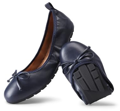 DREAM PAIRS Women's Foldable Bowknot Ballet Flats,Navy,7