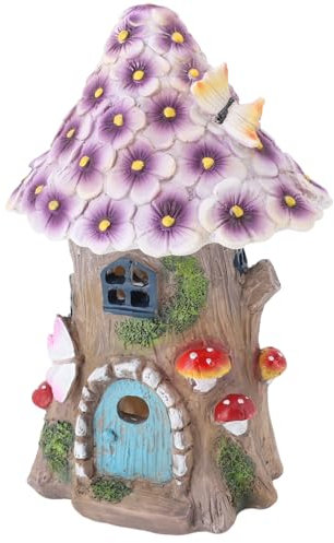 Headerbs Pilz-Solar-Gartenleuchten, Pilzhaus-Solarleuchte, Innovatives Harz, wasserdichte Garten-Pilzhaus-Statuen mit Solarleuchten für Garten, Rasen, Balkon, Hof Im Freien