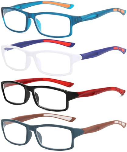 Eyglajdd Sport Lesebrille Blaulichtblockierende Brillen 4er pack Weiß Lila/Schwarz Rot/Blau/Schwarz Blaulichtblockierende Brillen Braun