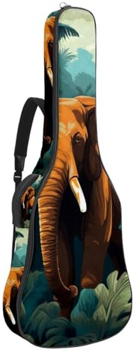 Großer schöner Gitarrenkoffer, wasserdichte Tasche für Akustikgitarren für 40/41/42 Zoll Gitarren, bunter Elefant, mehrfarbig, 42.9x16.9x4.7 in, Gitarrentasche