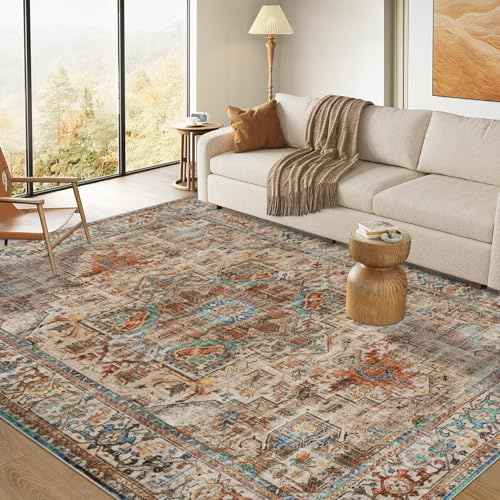 Cekene Tapis Salon 160x230cm Brown Boho Tapis pour Chambre Tapis de Sol à Courte Flor Profil Bas Endroit antidérapant Mat pour Salle à Manger Bureau Cuisine Salle à Manger