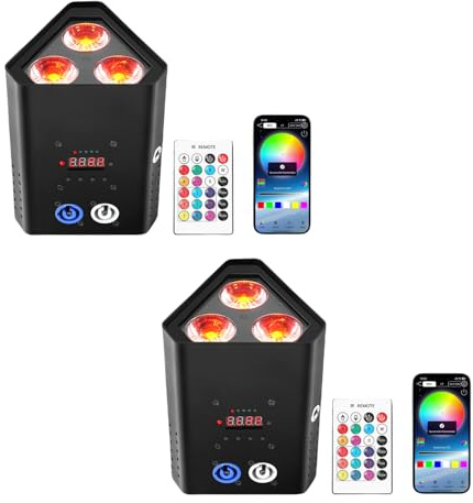 Rtktoup 2PCS 3 * 18W Akku LED Par Licht, RGBW+UV 6 In 1 Wiederaufladbarer Bühnenstrahler, Disco Partylicht mit Infrarot Fernbedienung/2,4 GHz Wireless/APP, geeignet für Bühnen Festivals Party Club