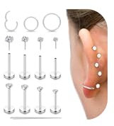 CASSIECA 12stk Tragus Labret Lippen Piercing Chirurgenstahl Ohrringe Set Silber Mit Zirkonia Stern Flat Ohr Knorpel Medusa Conch 16G