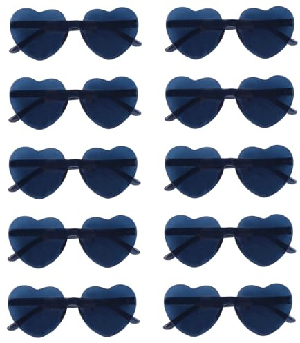 Minnhua 10 Stück Herz Sonnenbrille, Einteiliges Design Festival Outfit Damen, Party Brille, Vintage Herzform Brille für Kinder Herren Damen Party Hippie Chic, Kleid Accessoires (Schwarz)