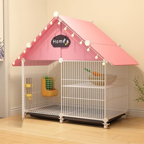 Großer 2-stöckiger Kaninchenkäfig mit Universalrad für Kaninchen, Erwachsene Ratten, Frettchen, Chinchillas, Meerschweinchen, große Hamster