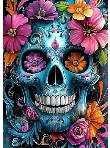 NEWENMO Skelettblüte Diamond Painting Bilder,5D Skelett Halloween Diamant Painting für Erwachsene,DIY Halloween Diamantmalerei Set,für AnfäNger Hausgeschenk Halloween Home Decor -30x40cm