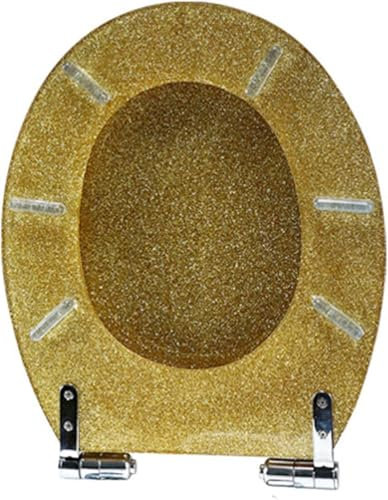 DMBBSAPBSH Toilettendeckel mit Absenkautomatik, Sparkly Toilettensitz Glitzer Toilettensitz langsam naht Toilettensitz rund, ober/bodenfixiert, Schnellfreisetz(Gold)