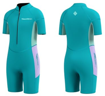 Seaskin Kids Wetsuit for Boys Girls Toddler, 2mm Front Zip Thermal Swimsuits Shorty Diving Suits (Purple, 8)