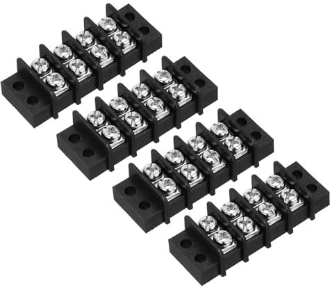 sourcing map 4 Pcs 4 Positions Terminal Block 300V 20A 9.5mm Pitch Dual Rows 4 Circuits DIN Row Screw Terminals Strip