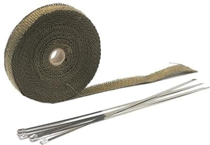 TANGSIYANG Exhaust Wrap Thermal Tape For Exhaust Wrap Insulator Glass Wool Insulation 5cm*5M 10M 15M 20M Fiberglass Resistant Stainless Ties Exhaust Heat Wrap(5x10 Titanium)
