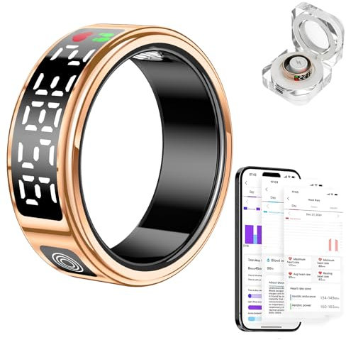 Roadtime Smart-Ring mit Touch-LED-Display, Fitness-Ring, Android, iOS, Fitness-Tracker, Herzfrequenz, Blutsauerstoff, Schlafmonitor, Aktivitätstracker für Sport-Zeit, Distanz, Kalorien, für Männer und