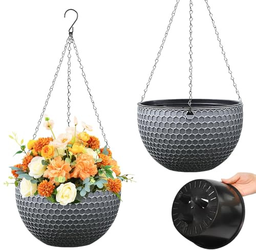 Zuxbolf 2 Pz Vaso da Appendere con Catena,Vaso da Fiori in Plastica da Appendere,Cestini Fioriera Sospesa,Porta Piante sospeso di Plastica per Interni ed Esterni