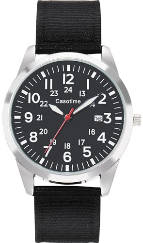 Casotime Reloj táctico militar para hombre, de cuarzo, analógico, probado en el campo, con esfera luminosa, correa de nylon resistente al agua hasta 30 m y segundero, unisex, Correa
