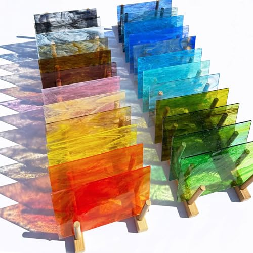 LITMIND 24 Sheets Transparent Streaky Stained Glass Sheets – Mystic Rainbow Mix, 6 x 4 Inch Smooth Art Glass for Mosaics, Suncatchers & DIY Crafts