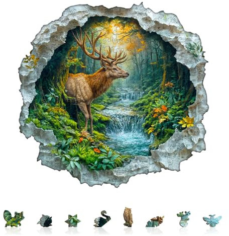 Jigfoxy Holzpuzzle Erwachsene, REH Holz Puzzle Erwachsen,einzigartiges Holztierpuzzle, Familie und Freunde L-34 * 33cm-260pcs