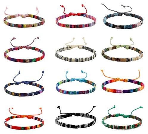 Noenaeni 12PCS Surfer Beach Bracelets, Multicolor Cotton Rope Handmade Braided Bracelets Set, Adjustable Summer Friendship Bracelet, Boho Stackable Bracelet for Women Men and Teens