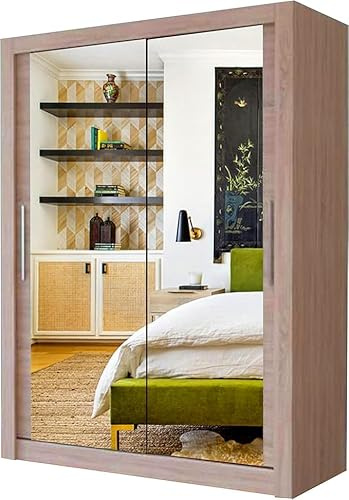 Milan Sliding Doors Full Mirror Wardrobe Smart Storage, Reflective Style, Seamless Storage with Led (Oak, 120cm)