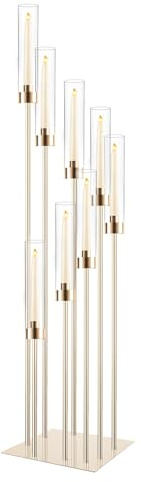 Boden-Kerzenhalter mit Acryl-Lampenschirm, 125 cm hoch, Acryl-Kerzenhalter für konische LED-Kerzen, goldfarbenes Mittelstück für Tisch, Hochzeit, Party, Event, Empfang, Heimdekoration (Gold)