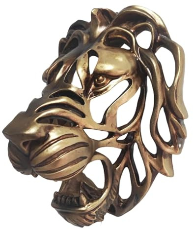 Pruojhw Decoración de Pared 3D de Metal con Cabeza de león Dorada para Colgar, decoración de Pared de Animales, decoración de Pared Hecha a Mano, Escultura, decoración para Pared de Piedra