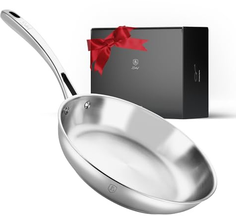 Lebof 12 Inch Stainless Steel Pan, 5-Ply Clad Base 800℉ Safe Stainless Steel Frying Pans for Even Heating, Premium Cookware for Induction, Gas,Electric&Oven