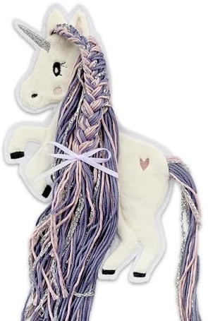 Applikation Einhorn mit Wollmähne Lila Rosa Altrosa Silber Aufbügler für DIY Schultüte Zuckertüte Bügelbild Patch Bügelpatch Pferd weiß Glitzer (Mittel (9x15 cm))