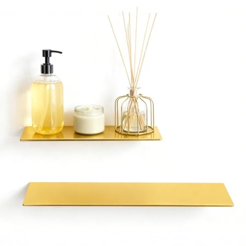 Womamny Duschregal, Duschablage Ohne Bohren, 2 Stück Badezimmer Regal 50cm & 30cm, Duschkorb Ablagen Aluminum Selbstklebender Wandregal für Bad Küche Wohnzimmer Zimmer, Gold