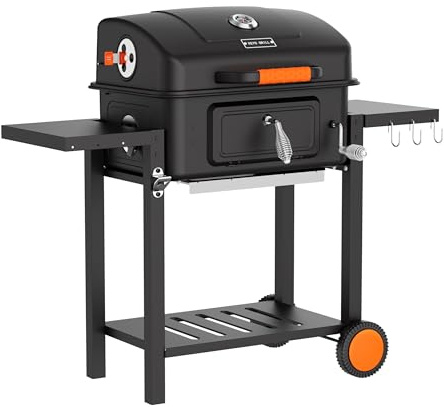KEYO GRILL 24 Zoll Holzkohlegrill - 490 Sq In, Outdoor Räucherofen mit Höhenverstellbarer Kohleschale & Klappbaren Seitentischen für Garten, Terrasse, Rasen
