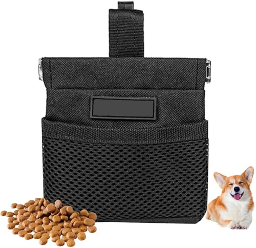 Dog Treat Bag, Magnetic Closure Dogs Walking Bag with Metal Clip, Hands-Free Dog Training Pouch for Walking and Outdoor, Durable Food Pouches for Training Snacks and Small Accessories ( Black)