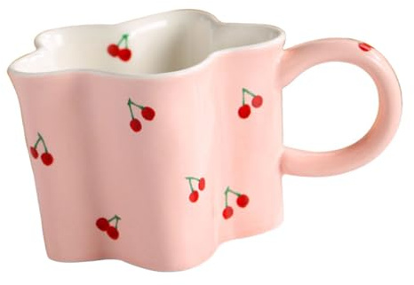 MUELODSIC Taza De Cerámica Asa Forma De Flor, 350 Ml, Color Rosa, Resistente Al Calor, Para Té y Café, Adecuado Para Hogar y Oficina, Taza Para Bebidas Calientes y Frías