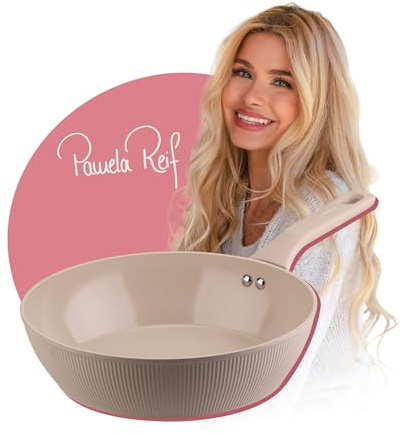Fackelmann x Pamela Reif Hochraumpfanne Ø 28 cm – aus recyceltem Aluminium, ergonomischer Griff, PFAS-freie keramische Beschichtung, stilvolles Design in Pastell-Beige, für alle Herdarten geeignet