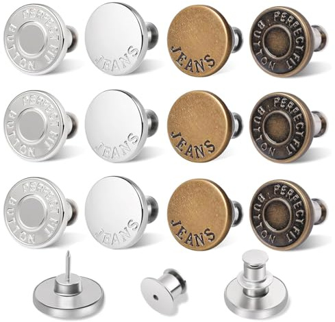 EJRUP Jeansknöpfe, 12 Stück abnehmbare, 17 mm verstellbare Jeansknöpfe, zum Reparieren von Hosen, DIY, Jacken, Kleidern (4 Ausführungen)