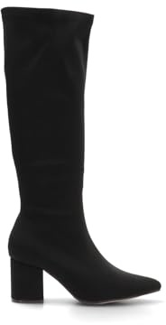 Etika Botas Altas Elásticas para Mujer, Bota de Caña Alta (41cm) hasta la Rodilla con Tacón Ancho de 6,5cm y Punta Fina, Modelo 32018 Negro - 40