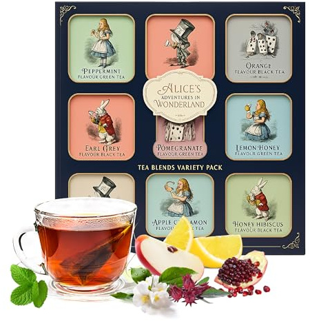 Assorted Tea Gifts for Women - Alice Adventures 9 x 36g Assorted Flavor Green Tea Variety - Total 36 Tea Bags. Great Gifts for Women, Men Stocking Fillers, Christmas Eve Box Fillers