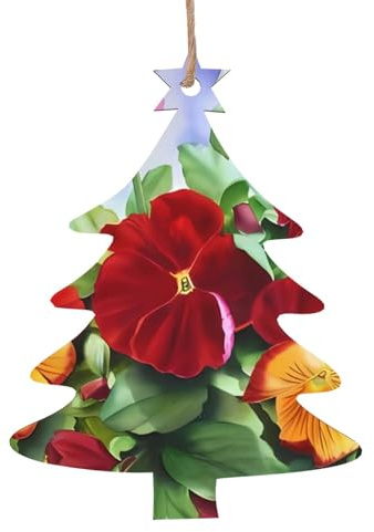 Pansy Perfection Patterned wooden ornaments, festive decorations, 6-piece set suitable as Christmas tree and party gifts.