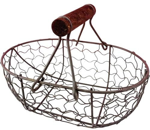 Cesto per uova per raccogliere uova fresche, cesto per vintage arrugginito con manico in metallo per raccogliere oggetti per l'arredamento della cucina della fattoria/7, 1x4, 7x4, 7 pollici