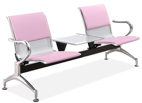 Sedie da Sala d'attesa in Similpelle a 2 posti con Tavolo e braccioli, Elegante Panca per Reception aeroportuale, per Ufficio, Hall, Banca, Ospedale, Rosa