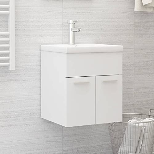 Frdhee Mobili da bagno, set di mobili da bagno, armadio, bagno, lavandino, mobiletto con lavabo da incasso, materiale in legno bianco, per ospiti, bagni compatti, bagni familiari, facile da montare
