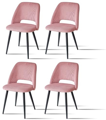 JZGORC Esszimmerstühle 4er Set, Stühle Esszimmer, Küchenstühle, Durchbrochene Rückenlehne, Gestreifter Cord, Geeignet für Esszimmer, Wohnzimmer, Küche, Schlafzimmer, Rosa