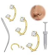 WillTen Anello per naso a ferro di cavallo, 20 g, 18 g, 16 g, per setto nasale, argento, oro, rosa, doppia gemma, anello per naso, ferro di cavallo, 6 mm, 7 mm, 8 mm, piccolo piccolo in acciaio inox