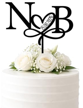 Personalised Wedding Cake Topper with Initials, Heart & Date, Custom Acrylic Cake Topper for Wedding or Engagement Party