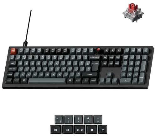 Keychron V6 8K Wired Mechanical Keyboard, Full Size 100% UK Layout Gaming Keyboard with Knob, 8000Hz Polling Rate RGB PBT Keycaps, QMK Hot-Swappable Super Red Linear Switches - Black
