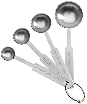 Stainless Steel Measuring Spoons - Set of 4 Premium Metal Spoons - Strong and Durable - Engraved with Metric and Imperial / US Sizes Including Tablespoon and Teaspoon - Ideal for Cooking and General