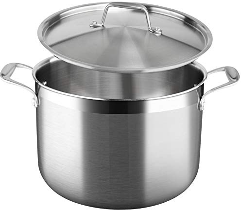 Duxtop Whole-Clad Tri-Ply Stainless Steel Stockpot with Lid, 8 Quart, Kitchen Induction Cookware