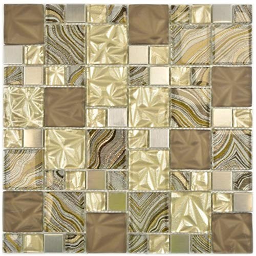 Glasmosaik Mosaikfliesen Stahl beige braun Wand Fliesenspiegel Küche Bad