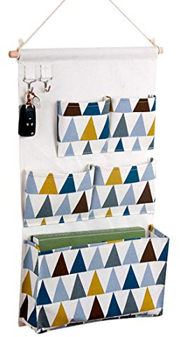 EBETA E Hängeorganizer Tür Wand Organizer Utensilientasche Hängende Aufbewahrungstasche für Eingang Garderobe Badezimmer 5 Fächer mit 2 Schlüsselhaken (Dreieke)